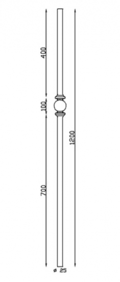 Poteau de départ ondulé sur toute la hauteur avec motif boule, en fer forgé. Hauteur 1200mm section rond de Ø25mm. Fixation par soudure. Fourni brut, à peindre ou à vernir pour protéger de la corrosion. Au delà de son rôle sécuritaire, il peut être un élément décoratif dans plusieurs réalisations en fer forgé tel que du mobiliers, divers objets décoratifs, des grilles de défense, des rampes d'escaliers, des portails, des kiosques, des gardes corps.