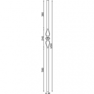 Poteau de départ de 1200mm de haut et avec une section d'un diamètre de 25mm. En fer forgé. motif creux estampé 