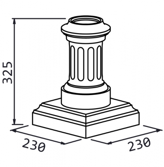 Décoration basse pour colonne alu sur socle, base en forme tradition royale, en aluminium. Hauteur 325mm, base carré de largeur 230mm, pour tube Ø80mm. Reçoit aussi bien un tube cannelé qu'un tube lisse, c'est l'un élément nécessaires à l'assemblage d'un poteau modulaire. Permet une finition élégante. Convient pour un usage en intérieur ou en extérieur. Finition: brut. Existe en version sans socle (référence 06314) et pour tube de Ø100mm (référence 063131).