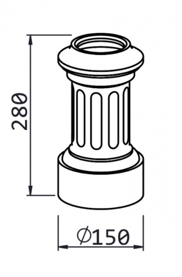 Décoration basse pour colonne alu, base en forme tradition royale, en aluminium. Hauteur 280mm, diamètre extérieur Ø150mm, pour tube Ø80mm. Reçoit aussi bien un tube cannelé qu'un tube lisse, c'est l'un élément nécessaires à l'assemblage d'un poteau modulaire. Permet une finition élégante. Convient pour un usage en intérieur ou en extérieur. Finition: brut. Existe en version avec socle (référence 06313).