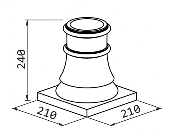 Décoration basse pour colonne alu, base en forme opéra avec socle, en aluminium. Hauteur 240mm, largeur du socle carré 210mm, pour tube Ø80mm. Reçoit aussi bien un tube cannelé qu'un tube lisse, c'est l'un élément nécessaires à l'assemblage d'un poteau modulaire. Permet une finition élégante. Convient pour un usage en intérieur ou en extérieur. Finition: brut. Existe en version pour tube de Ø100mm (référence 063151).