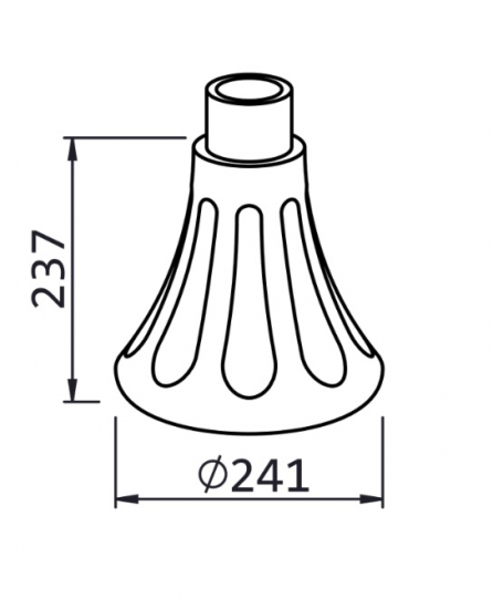 Décoration haute pour colonne alu, base en forme de trompette royale, en aluminium. Hauteur 237mm, base diamètre Ø241mm, pour tube Ø100mm, épaisseur 8mm. Reçoit aussi bien un tube cannelé qu'un tube lisse, c'est l'un élément nécessaires à l'assemblage d'un poteau modulaire. Permet une finition élégante. Convient pour un usage en intérieur ou en extérieur. Finition: brut.