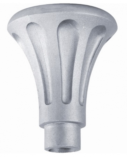Décoration haute pour colonne alu, base en forme de trompette royale, en aluminium. Hauteur 237mm, base diamètre Ø241mm, pour tube Ø100mm, épaisseur 8mm. Reçoit aussi bien un tube cannelé qu'un tube lisse, c'est l'un élément nécessaires à l'assemblage d'un poteau modulaire. Permet une finition élégante. Convient pour un usage en intérieur ou en extérieur. Finition: brut.