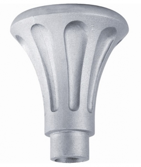 Décoration haute pour colonne alu, base en forme de trompette royale, en aluminium. Hauteur 195mm, base diamètre Ø195mm, pour tube Ø80mm, épaisseur 8mm. Reçoit aussi bien un tube cannelé qu'un tube lisse, c'est l'un élément nécessaires à l'assemblage d'un poteau modulaire. Permet une finition élégante. Convient pour un usage en intérieur ou en extérieur. Finition: brut.