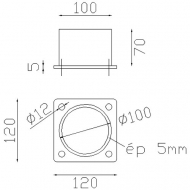 Fixation basse en alu pour tube diam 1000 mm - Cette pièce sert de centrage et de fixation pour les poteaux colonnes Ø100mm. Elle reçoit aussi bien un tube cannelé qu'un tube lisse Ø80mm.