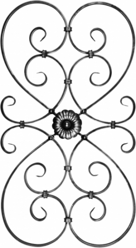Panneau composition volutes et rosaces fer forgé double face 800x440mm . Plat de 16x8 mm 