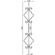 Barreau forgé à chaud torsadé avec deux volutes. Carré de 12mm et hauteur de 900mm.