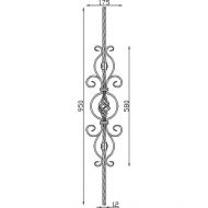 Barreau martelé composé d'une vrille et de volutes. Carré de 12mm et hauteur de 950mm.