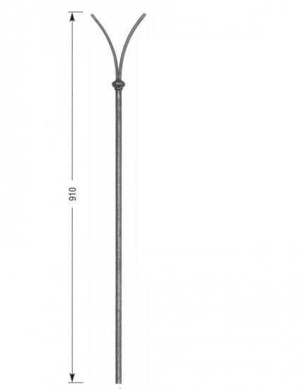 Barreau Gothique rond de diamètre14mm et extrémités en plat de 14 x 6mm finition avec bague pour garde corps. Hauteur totale 910mm. Fixation par soudure. Utilisation en intérieur ou en extérieur pour toutes sortes de fabrication en fer forgé comme un garde corps, un portail, une rampe d'escalier, une grille de défense, par exemple... Fourni brut grenaillé, à peindre ou à vernir pour le protéger contre la corrosion. Peut être présenté dans les 2 sens.