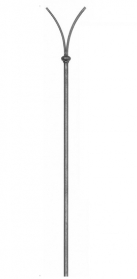 Barreau Gothique rond de diamètre14mm et extrémités en plat de 14 x 6mm finition avec bague pour garde corps. Hauteur totale 910mm. Fixation par soudure. Utilisation en intérieur ou en extérieur pour toutes sortes de fabrication en fer forgé comme un garde corps, un portail, une rampe d'escalier, une grille de défense, par exemple... Fourni brut grenaillé, à peindre ou à vernir pour le protéger contre la corrosion. Peut être présenté dans les 2 sens.