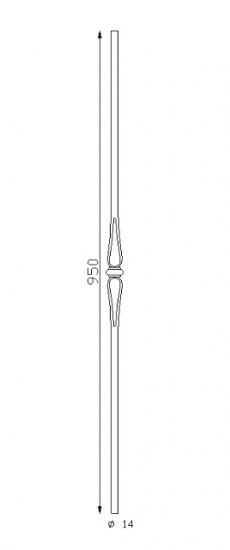 Barreau lisse avec motif au milieu, en fer forgé. Hauteur 950mm, rond lisse plein de diamètre 14mm. Fixation par soudure. Fourni brut, à peindre ou à vernir pour protéger de la corrosion. Au delà de son rôle sécuritaire, il peut être un élément décoratif dans plusieurs réalisations en fer forgé tel que du mobiliers, divers objets décoratifs, des grilles de défense, des rampes d'escaliers, des portails, des kiosques, des gardes corps. <b>Assorti au poteau 06131</b>