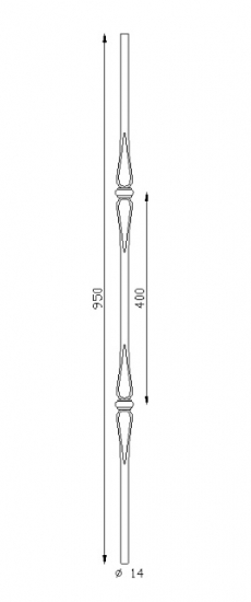 Barreau lisse avec deux motif, en fer forgé. Hauteur 950mm, rond lisse plein de diamètre 14mm. Fixation par soudure. Fourni brut, à peindre ou à vernir pour protéger de la corrosion. Au delà de son rôle sécuritaire, il peut être un élément décoratif dans plusieurs réalisations en fer forgé tel que du mobiliers, divers objets décoratifs, des grilles de défense, des rampes d'escaliers, des portails, des kiosques, des gardes corps. <b>assorti au poteau 06131</b>