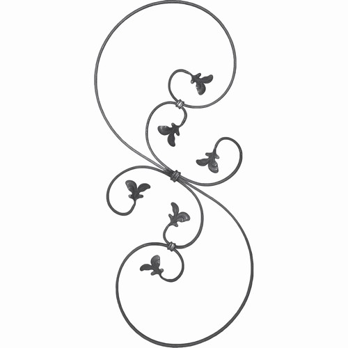  Grande Volute composée de six feuilles de 870mm de haut par 350mm de large.     Avec une section en 12x6mm.     En fer forgé. pour Décoration de rampes, garde corps , portails et grilles 