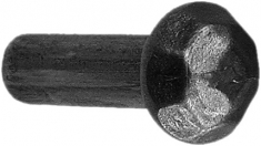 Rivet à tête bombée et à facettes de 25mm de long et tige 10mm de diamètre. En fer forgé.