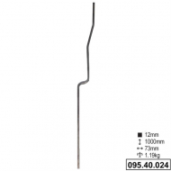 Barreau en fer plein carré de 12mm de section. Hauteur de 1000mm. Généralement utilisé pour les garde-corps ou les rampes. Type K.