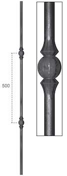 Barreau à souder en fer forgé. Section ronde de ø12mm de diamètre et 1000mm de hauteur. Entraxe des motifs de 500mm. En acier lisse. Composé de deux motifs. Différentes sections au choix.