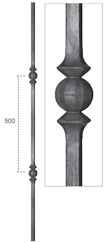 Barreau à souder en fer forgé. Section carré de 12mm et 1000mm de hauteur. Entraxe des motifs de 500mm. En acier lisse. Composé de deux motifs. Différentes sections au choix.