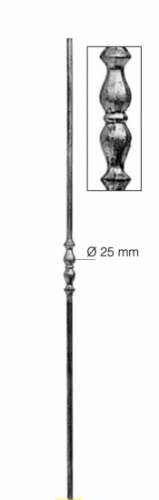 Barreau rond à facette ø12mm et hauteur 1000mm en fer forgé avec un motif