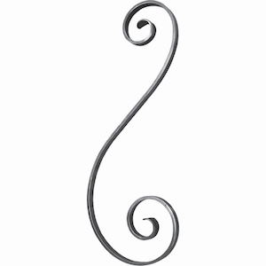 Volute en S inégale finition rayée - Hauteur 450mm Largeur 170mm Plat lisse 14x6mm - Fer forgé - À souder