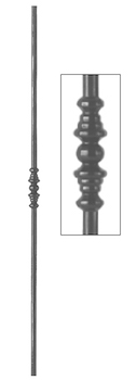 Barreau à souder en fer forgé. Section ronde de ø14mm de diamètre et 1000mm de hauteur. En acier lisse. Composé d’un motif central.