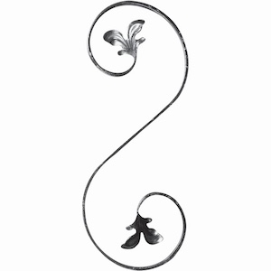 Image du produit : Volute en S finition feuilles - Modèle Droit - Hauteur 400mm Largeur 150mm fer plat lisse de 12x6mm - Fer forgé - À souder