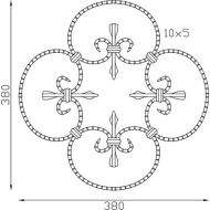 Volutes cisaillées de 380mm de haut par 380mm de large. Avec une section en 10x5mm. En fer forgé.