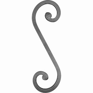 Volute en S finition à noyau, en fer forgé. Hauteur 400mm largeur 125mm profilé en carré de largeur 16mm. Fixation par soudure. Permet de décorer votre fabrication en fer forgé, portail, clôture, pergola, mais également permet de renforcer la sécurité, en diminuant le vide entre barreau, ou d'augmenter le soutien. Fourni brut, à peindre ou à vernir pour protéger contre la corrosion.