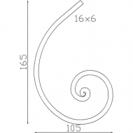 Demi-volute de 170mm de haut par 110mm de large. Avec une section en 16x6mm. En fer forgé finition noyaux.