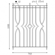 Panneau design à composer de 1000mm de haut et 760mm de large. Barreaux carré de 12 et traverses en palt 25 x 6mm