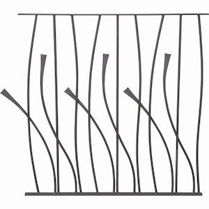 Panneau design et répétitif de 970mm de haut par 1100mm de long. La main-courante du haut est un plat simple de 20x6mm tandis que la barre du bas est un plat de 30x6mm. Finition à souder état brut