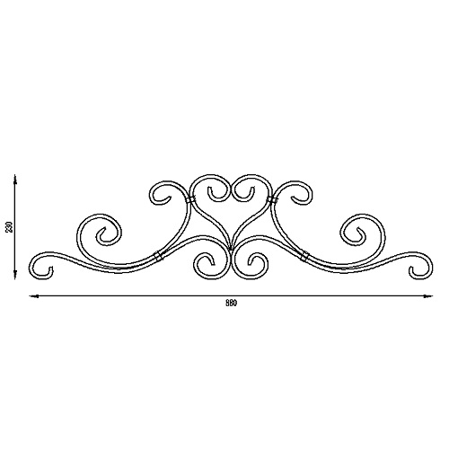 Décor volute grilles et portails 800x230 - Plat 20x8 mm