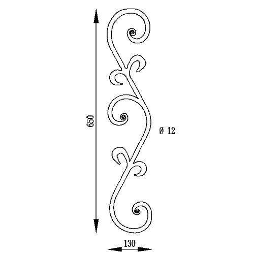 Décor frise fer forgé 650x130 mm . Fer rond 12 mm 