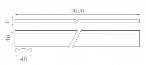 Main courante laminée de 3000mm de long en fer forgé. Largeur de 40mm et épaisseur de 8mm.Pour fabrication de rampes et garde corps compatible avec crosses 18012 ,18013,18014,18015