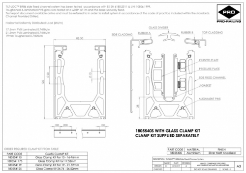 Profil alu pour montage garde corps en verre ép 12 a 26,52 mm. Longueur 3 mètres. Vendu sans les kits de joints . Pour montage fixation Latérale. Finition alu mat.Finition alu mat .Système Tilt-Loc™ en aluminium 6063 T6 de qualité fixe avec un système de plaque de pression rotative breveté unique qui permet une installation rapide et facile du verre sans cadre. Le système permet un réglage de l'inclinaison de 30 mm sur le verre depuis l'intérieur du balcon.Tous les trous sont pré-percés et les fixations peuvent être dissimulées. Fourni avec 2 x habillage supérieur et 2 goupilles d'alignement. Ne pas oublier de commander les kits compatibles en fonction de vos verres.