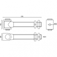 Gond charnière avec axe long M24 à serrer  pour un tube 40x40mm maximum. Pour la pose de portails et portillons 