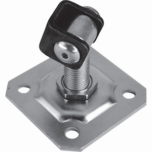 Gond sur platine avec écrou qui permet le réglage horizontal du portail à battant. Platine carrée de longueur 100mm, entre axe des 4 perçages 65mm, tige filetée en M22. Fixation côté portail sur tube de largeur minimum de 40mm et côté support à visser par 4 vis (non fournis). Les gonds sont indissociables des crapaudines ou des pivots qui permettent de faire pivoter le battant sur son axe.