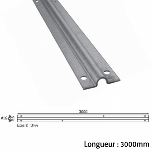 Rail de 3 mètres en U pour portails ou portes coulissantes à visser. Pour roues à gorge de diamètre Ø16. finition galvanisé