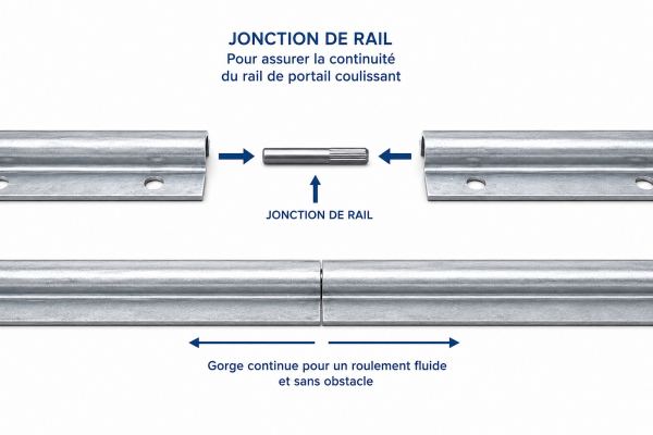 Accessoire de jonction pour rail de portail coulissant. Compatible avec les rails gorge en U de diamètre ø20mm. Sa longueur est de 90mm. Cet élément permet de relier des sections de rails avec une continuité optimale pour garantir un déplacement plus fluide de votre portail et augmenter la durée de vie des roues. Compatible avec le rail 19193 notamment. Son installation est facile et rapide. En acier zingué.
