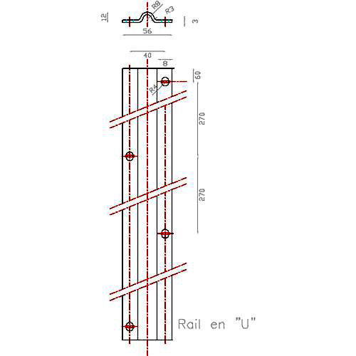 Rail de 2 mètres de long en U pour portails ou portes coulissantes. Pose à visser au sol. Pour roues à gorge en U ou ronde de diamètre Ø16mm. Fabrication Française. Supporte une charge jusqu'à 500KG. Finition en acier zinguée.