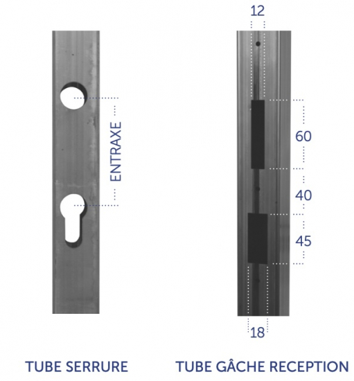 Tube de serrure usiné 3 faces, en acier. Hauteur 2000mm section carré de 30x30mm entraxe 85mm. Compatible avec la serrure 19300300, à utiliser avec le tube gâche réception 19296-2.