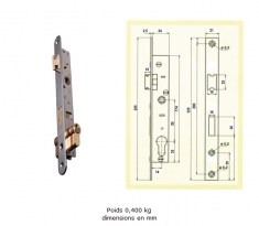 Serrure à larder dans un tube de 30x30mm pour portail à vantaux ouvrants. Axe Ø16,5mm. Livrée avec gâche, un pêne réversible, un cylindre européen et deux clefs.