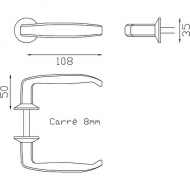 Jeu de béquilles en aluminium éproxy noir avec un carré de 8mm. Compatible avec la serrure à crochet référence 19271.