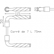 Jeu de béquilles en aluminium époxy noir avec un carré de 7mm long 75 mm.