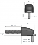 Gond réglable à sceller de la gamme Modulo avec un axe de diamètre 12mm. Ce gond de portail en aluminium permet un réglage en profondeur de 0 à 26mm. La gamme Modulo, idéal pour les portail en PVC, offre des avantages d'anti-glissement, une grande résistance mécanique et un respect réel des jeux. Le gond ne nécessite qu'un seul et unique point de fixation, assurant ainsi un parfait alignement. Livré sans cache ( Blanc : 199000, Noir : 199001 ou Gris : 199002). Livré avec une tige filetée M12 de 84mm de long pour le scellement dans le mur ou support.