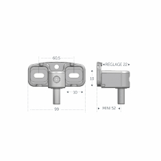 Gond bicomposant sur platine 3 points axe 52mm - réglage 22 mm 