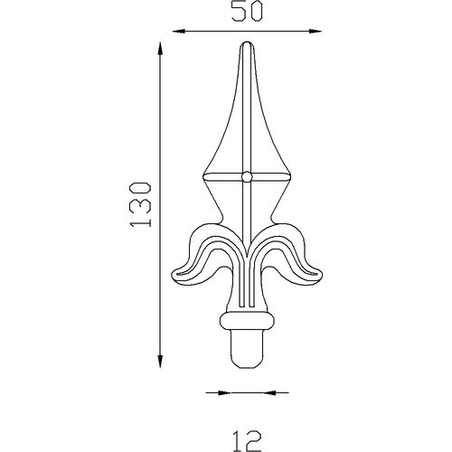 Pointe de lance Alu 130x50 mm - Ø12 mm  . Fixation par colle bi composant