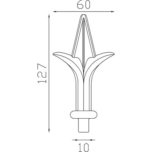 Pointe de lance Alu 127x60  mm - Ø10 mm . Fixation par colle bi composant