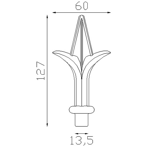 Pointe de lance Alu 127x60 mm  - Ø13,5 mm . Fixation par colle bi composant