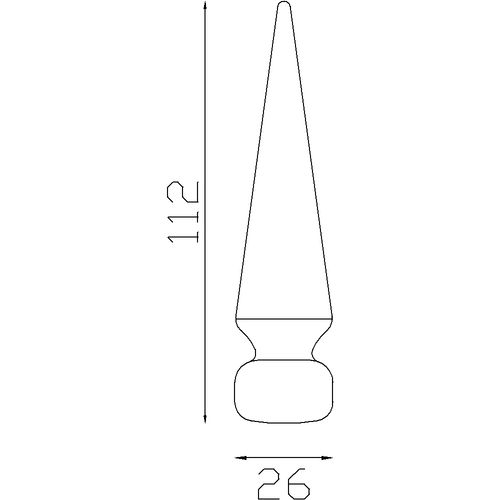 Pointe de lance Alu 112x - Base Ø26  mm . Fixation par colle bi composant