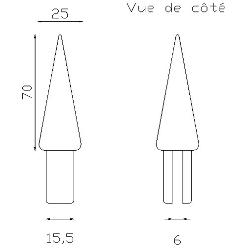 Pointe Alu conique 70x25 - Ø tige 15,5 mm